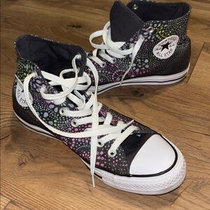 Converse Black and White High-Top Sneakers with Multi Color Accents Sz 10 Women